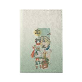 Обложка для паспорта матовая кожа с принтом девушка кимоно зима Япония кот в Петрозаводске, натуральная матовая кожа | размер 19,3 х 13,7 см; прозрачные пластиковые крепления | Тематика изображения на принте: аниме | девушка | зима | кимоно | кот | снегирь | стиль | традиционная одежда | тросник | фонарь | япония