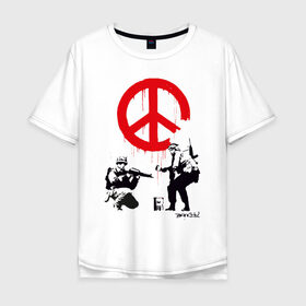 Мужская футболка хлопок Oversize с принтом Make peace no war | Banksy в Петрозаводске, 100% хлопок | свободный крой, круглый ворот, “спинка” длиннее передней части | art | banksy | street art | арт | бэнкси | граффити | со смыслом | сосмыслом | стритарт