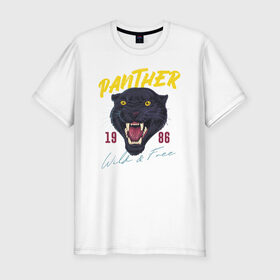 Мужская футболка хлопок Slim с принтом Пантера в Петрозаводске, 92% хлопок, 8% лайкра | приталенный силуэт, круглый вырез ворота, длина до линии бедра, короткий рукав | 1986 | panther | wild | дикая | кошка | крупная кошка | пантера