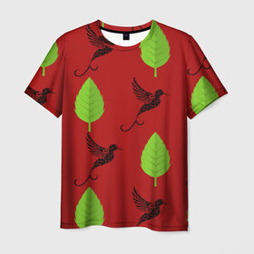 Мужская футболка 3D с принтом Птица и листочек в Петрозаводске, 100% полиэфир | прямой крой, круглый вырез горловины, длина до линии бедер | арт | животные | летать | лист | питца