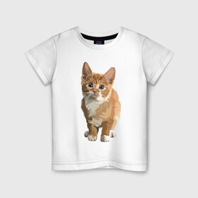Детская футболка хлопок с принтом Котик в Петрозаводске, 100% хлопок | круглый вырез горловины, полуприлегающий силуэт, длина до линии бедер | Тематика изображения на принте: cat | кот | котенок | котэ | рыжий котик