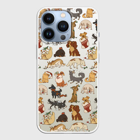 Чехол для iPhone 13 Pro с принтом узор песики собачки гав в Петрозаводске,  |  | ветеринару | гав | животные домашние | заводчику | заводчице | любителю собак | млекопитающее | мопс | мультипликационный персонаж | мультяшная собака | песики | питомцы | псы | собакены | собаки