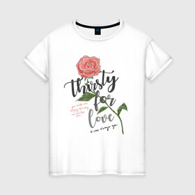 Женская футболка хлопок с принтом Роза  в Петрозаводске, 100% хлопок | прямой крой, круглый вырез горловины, длина до линии бедер, слегка спущенное плечо | 8 марта | весна | девушке | женский | мама | подарок | топ | тренд | феминизм | цветы
