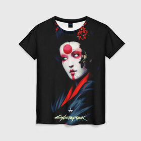 Женская футболка 3D с принтом Cyberpunk 2077 самурай в Петрозаводске, 100% полиэфир ( синтетическое хлопкоподобное полотно) | прямой крой, круглый вырез горловины, длина до линии бедер | cuberpunk 2077 | ви | джонни сильверхенд | киану ривз | мелиса | рок н рол | самурай