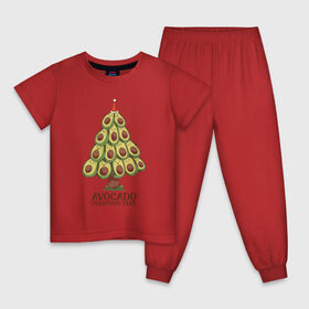 Детская пижама хлопок с принтом Avocado Christmas Tree в Петрозаводске, 100% хлопок |  брюки и футболка прямого кроя, без карманов, на брюках мягкая резинка на поясе и по низу штанин
 | Тематика изображения на принте: claus | cute | nature | new year | santa | tree | авокадо | адвокадо | дед мороз | дед отмороз | ёлка | ель | из авокадо | колпак | косточка | милота | милые авокадо | новый год | прикол | природа | рождественское дерево