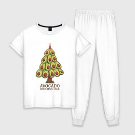 Женская пижама хлопок с принтом Avocado Christmas Tree в Петрозаводске, 100% хлопок | брюки и футболка прямого кроя, без карманов, на брюках мягкая резинка на поясе и по низу штанин | claus | cute | nature | new year | santa | tree | авокадо | адвокадо | дед мороз | дед отмороз | ёлка | ель | из авокадо | колпак | косточка | милота | милые авокадо | новый год | прикол | природа | рождественское дерево