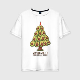 Женская футболка хлопок Oversize с принтом Avocado Christmas Tree в Петрозаводске, 100% хлопок | свободный крой, круглый ворот, спущенный рукав, длина до линии бедер
 | claus | cute | nature | new year | santa | tree | авокадо | адвокадо | дед мороз | дед отмороз | ёлка | ель | из авокадо | колпак | косточка | милота | милые авокадо | новый год | прикол | природа | рождественское дерево