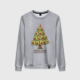 Женский свитшот хлопок с принтом Avocado Christmas Tree в Петрозаводске, 100% хлопок | прямой крой, круглый вырез, на манжетах и по низу широкая трикотажная резинка  | claus | cute | nature | new year | santa | tree | авокадо | адвокадо | дед мороз | дед отмороз | ёлка | ель | из авокадо | колпак | косточка | милота | милые авокадо | новый год | прикол | природа | рождественское дерево