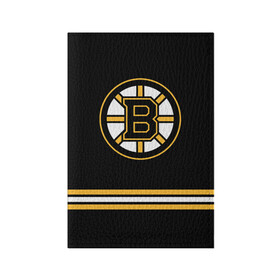 Обложка для паспорта матовая кожа с принтом Бостон Брюинз (Форма1) в Петрозаводске, натуральная матовая кожа | размер 19,3 х 13,7 см; прозрачные пластиковые крепления | nhl | бостон брюинз | бостон брюинз форма | нхл | хоккей