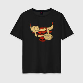 Женская футболка хлопок Oversize с принтом Чикаго Буллз в Петрозаводске, 100% хлопок | свободный крой, круглый ворот, спущенный рукав, длина до линии бедер
 | chicago bulls | nba | баскетбол | быки | нба | чикаго буллз