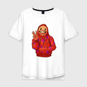 Мужская футболка хлопок Oversize с принтом Арт пакман в Петрозаводске, 100% хлопок | свободный крой, круглый ворот, “спинка” длиннее передней части | арт | оранжевый | пакман | парень | три | человек