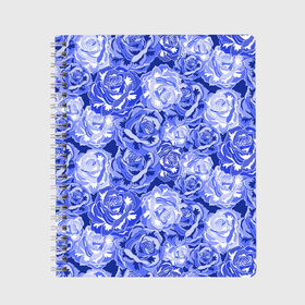 Тетрадь с принтом Голубые и синие розы в Петрозаводске, 100% бумага | 48 листов, плотность листов — 60 г/м2, плотность картонной обложки — 250 г/м2. Листы скреплены сбоку удобной пружинной спиралью. Уголки страниц и обложки скругленные. Цвет линий — светло-серый
 | blue | flora | floral | flower | flowers | romantic | rose | roses | violet | букет роз | букет цветов | бутон | бутоны | день женщин | для девушек | для женщин | женский день | праздник | роза | романтика | садовая роза | флора