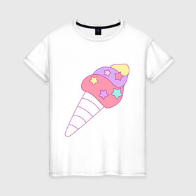 Женская футболка хлопок с принтом мороженое рожок звездочки в Петрозаводске, 100% хлопок | прямой крой, круглый вырез горловины, длина до линии бедер, слегка спущенное плечо | вкусняшки | детский | еда | звездочки | мороженое | мультяшный | рожок | сладости