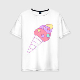 Женская футболка хлопок Oversize с принтом мороженое рожок звездочки в Петрозаводске, 100% хлопок | свободный крой, круглый ворот, спущенный рукав, длина до линии бедер
 | вкусняшки | детский | еда | звездочки | мороженое | мультяшный | рожок | сладости