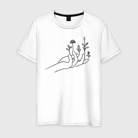Мужская футболка хлопок с принтом Hand flower в Петрозаводске, 100% хлопок | прямой крой, круглый вырез горловины, длина до линии бедер, слегка спущенное плечо. | flo | flowers | растения | флористика | цветение | цветы