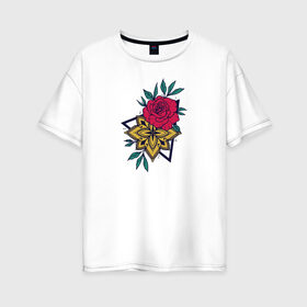 Женская футболка хлопок Oversize с принтом Flowers в Петрозаводске, 100% хлопок | свободный крой, круглый ворот, спущенный рукав, длина до линии бедер
 | flo | flowers | растения | флористика | цветение | цветы