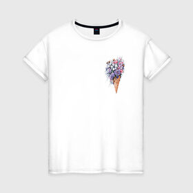 Женская футболка хлопок с принтом Цветочное мороженое в Петрозаводске, 100% хлопок | прямой крой, круглый вырез горловины, длина до линии бедер, слегка спущенное плечо | flo | flowers | растения | флористика | цветение | цветы