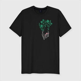 Мужская футболка хлопок Slim с принтом Flo в Петрозаводске, 92% хлопок, 8% лайкра | приталенный силуэт, круглый вырез ворота, длина до линии бедра, короткий рукав | flo | flowers | растения | флористика | цветение | цветы