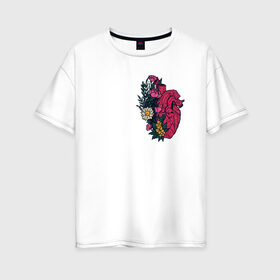 Женская футболка хлопок Oversize с принтом Heart в Петрозаводске, 100% хлопок | свободный крой, круглый ворот, спущенный рукав, длина до линии бедер
 | flo | flowers | растения | флористика | цветение | цветы