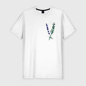 Мужская футболка хлопок Slim с принтом Лаванда в Петрозаводске, 92% хлопок, 8% лайкра | приталенный силуэт, круглый вырез ворота, длина до линии бедра, короткий рукав | flo | flowers | растения | флористика | цветение | цветы