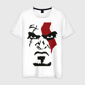 Мужская футболка хлопок с принтом Кратос - Бог войны - Kratos в Петрозаводске, 100% хлопок | прямой крой, круглый вырез горловины, длина до линии бедер, слегка спущенное плечо. | game | god of war | kratos | бог войны | злость | игра | контуры | кратос | лицо