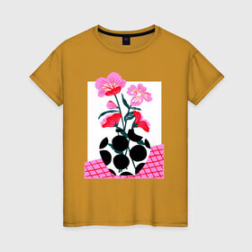 Женская футболка хлопок с принтом цветы в вазе в Петрозаводске, 100% хлопок | прямой крой, круглый вырез горловины, длина до линии бедер, слегка спущенное плечо | 8 марта | весна | девушке | женский | мама | подарок | топ | тренд | феминизм | цветы