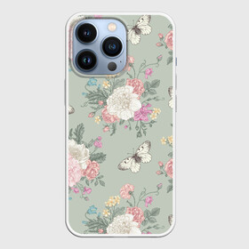Чехол для iPhone 13 Pro с принтом бабочки в цветах в Петрозаводске,  |  | 8 марта | бабочки | весна | девушке | женский | мама | пионы | подарок | розы | топ | тренд | феминизм | цветы