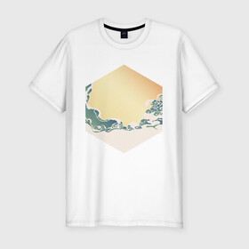 Мужская футболка хлопок Slim с принтом Минималистичный арт природа в Петрозаводске, 92% хлопок, 8% лайкра | приталенный силуэт, круглый вырез ворота, длина до линии бедра, короткий рукав | абстракция | азиатский | арт | минимализм | пейзаж | природа | рисунок | хипстер | японский