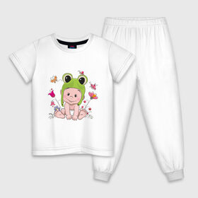 Детская пижама хлопок с принтом Малыш лягушенок в Петрозаводске, 100% хлопок |  брюки и футболка прямого кроя, без карманов, на брюках мягкая резинка на поясе и по низу штанин
 | Тематика изображения на принте: бэби | ква | луг | лягушонок | малыш | младенец | поляна | ребенок | шапка