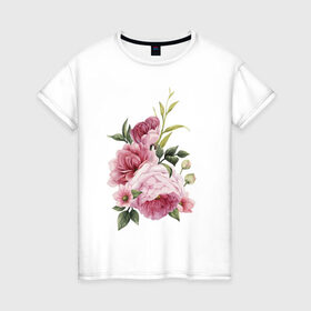 Женская футболка хлопок с принтом Акварельные розы в Петрозаводске, 100% хлопок | прямой крой, круглый вырез горловины, длина до линии бедер, слегка спущенное плечо | акварель | ботаника | весна | женственность | иллюстрация | нежность | рисунок | розы | цветы