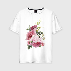 Женская футболка хлопок Oversize с принтом Акварельные розы в Петрозаводске, 100% хлопок | свободный крой, круглый ворот, спущенный рукав, длина до линии бедер
 | акварель | ботаника | весна | женственность | иллюстрация | нежность | рисунок | розы | цветы