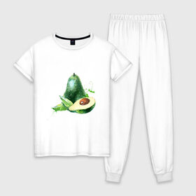 Женская пижама хлопок с принтом акварельное авокадо в Петрозаводске, 100% хлопок | брюки и футболка прямого кроя, без карманов, на брюках мягкая резинка на поясе и по низу штанин | авокадо | акварель | брызги | веган | вегетарианец | здоровье | зож | правильное питание | рисунок