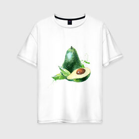 Женская футболка хлопок Oversize с принтом акварельное авокадо в Петрозаводске, 100% хлопок | свободный крой, круглый ворот, спущенный рукав, длина до линии бедер
 | авокадо | акварель | брызги | веган | вегетарианец | здоровье | зож | правильное питание | рисунок