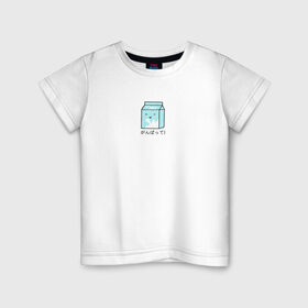 Детская футболка хлопок с принтом Kawaii milk в Петрозаводске, 100% хлопок | круглый вырез горловины, полуприлегающий силуэт, длина до линии бедер | kawaii milk | еда | иероглифы | кавайное молоко | милый | япония