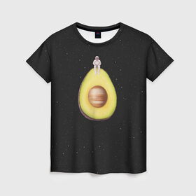 Женская футболка 3D с принтом Космокадо в Петрозаводске, 100% полиэфир ( синтетическое хлопкоподобное полотно) | прямой крой, круглый вырез горловины, длина до линии бедер | avocado | drift | drifting | fruits | galaxy | milky | moon | planet | plant | ship | space | spaceship | star | suit | to | way | авокадо | галактика | звезда | корабль | космический | космонавт | космос | луна | млечный | планета | путь | растение | ска