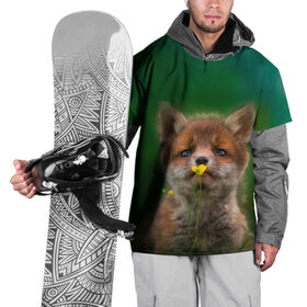 Накидка на куртку 3D с принтом Лисенок нюхает цветок в Петрозаводске, 100% полиэстер |  | fox | foxy | животное | звери | лиса | лисенок | лисичка | милая | рыжая | фокс