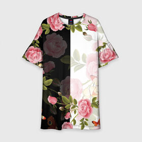 Детское платье 3D с принтом ЦВЕТЫ / FLOWERS / 8 МАРТА в Петрозаводске, 100% полиэстер | прямой силуэт, чуть расширенный к низу. Круглая горловина, на рукавах — воланы | chery | flowers | japan | roses | sakura | вишня | растения | розы | ромашка | сакура | тюльпаны | цветы | цветы сакуры | япония