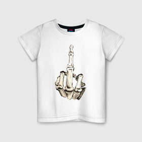 Детская футболка хлопок с принтом Finger Bones в Петрозаводске, 100% хлопок | круглый вырез горловины, полуприлегающий силуэт, длина до линии бедер | bones | fck | finger | skeleton | skull | без | кости | палец | пальцы | рука | скелет | средний | череп