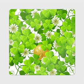 Магнит виниловый Квадрат с принтом Ирландский Клевер и Монетка в Петрозаводске, полимерный материал с магнитным слоем | размер 9*9 см, закругленные углы | день ирландии | зеленая | зеленый | ирландец | ирландская | ирландский | клевер | монета | патрик | с патриком
