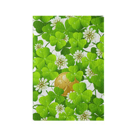 Обложка для паспорта матовая кожа с принтом Ирландский Клевер и Монетка в Петрозаводске, натуральная матовая кожа | размер 19,3 х 13,7 см; прозрачные пластиковые крепления | день ирландии | зеленая | зеленый | ирландец | ирландская | ирландский | клевер | монета | патрик | с патриком