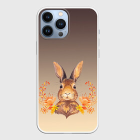 Чехол для iPhone 13 Pro Max с принтом заяц в цветочках в Петрозаводске,  |  | зайчик | заяц | кролик | крольченок | осень | портрет | природа | рамка | смелый | цветы