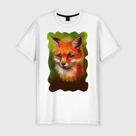 Мужская футболка хлопок Slim с принтом Лисичка в Петрозаводске, 92% хлопок, 8% лайкра | приталенный силуэт, круглый вырез ворота, длина до линии бедра, короткий рукав | fox | зверек | лиса | лисы | плутовка | рисунок | рыжая
