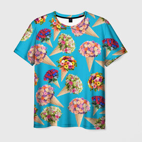 Мужская футболка 3D с принтом Рожок цветов в Петрозаводске, 100% полиэфир | прямой крой, круглый вырез горловины, длина до линии бедер | 8 марта | flower | flowers | букеты | женское | женщинам | март | рожок | рожок цветов | цветы