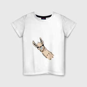 Детская футболка хлопок с принтом Лама в Петрозаводске, 100% хлопок | круглый вырез горловины, полуприлегающий силуэт, длина до линии бедер | альпака | лама | любопытная лама | улыбающаяся лама