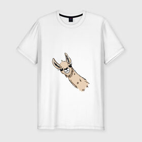 Мужская футболка хлопок Slim с принтом Лама в Петрозаводске, 92% хлопок, 8% лайкра | приталенный силуэт, круглый вырез ворота, длина до линии бедра, короткий рукав | альпака | лама | любопытная лама | улыбающаяся лама