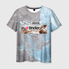 Мужская футболка 3D с принтом Find me on Tinder | Тиндер в Петрозаводске, 100% полиэфир | прямой крой, круглый вырез горловины, длина до линии бедер | find | me | on | tinder | адама | геометрия | живопись | знакомства | искусство | ищи | картина | меня | на | сотворение | тиндер | тиндере