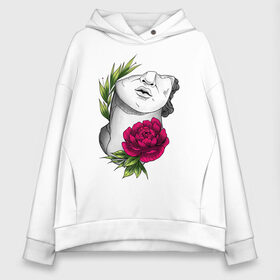 Женское худи Oversize хлопок с принтом Head of david in flowers в Петрозаводске, френч-терри — 70% хлопок, 30% полиэстер. Мягкий теплый начес внутри —100% хлопок | боковые карманы, эластичные манжеты и нижняя кромка, капюшон на магнитной кнопке | Тематика изображения на принте: 8 марта | girl | woman | бабушка | весна | девушкам | девушке | девушки | женский | листья | мама | март | пионы | подарок | тренд | цветочки | цветы