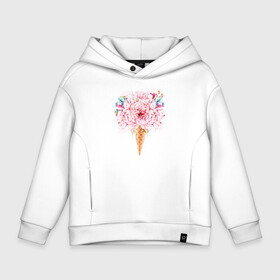 Детское худи Oversize хлопок с принтом Flowers ice cream в Петрозаводске, френч-терри — 70% хлопок, 30% полиэстер. Мягкий теплый начес внутри —100% хлопок | боковые карманы, эластичные манжеты и нижняя кромка, капюшон на магнитной кнопке | 8 марта | girl | woman | бабушка | весна | девушкам | девушке | девушки | женский | листья | мама | март | пионы | подарок | тренд | цветочки | цветы