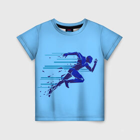 Детская футболка 3D с принтом Бегущий человек в Петрозаводске, 100% гипоаллергенный полиэфир | прямой крой, круглый вырез горловины, длина до линии бедер, чуть спущенное плечо, ткань немного тянется | бегущий человек | раннер | спорт | спринт | усилие