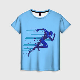 Женская футболка 3D с принтом Бегущий человек в Петрозаводске, 100% полиэфир ( синтетическое хлопкоподобное полотно) | прямой крой, круглый вырез горловины, длина до линии бедер | бегущий человек | раннер | спорт | спринт | усилие